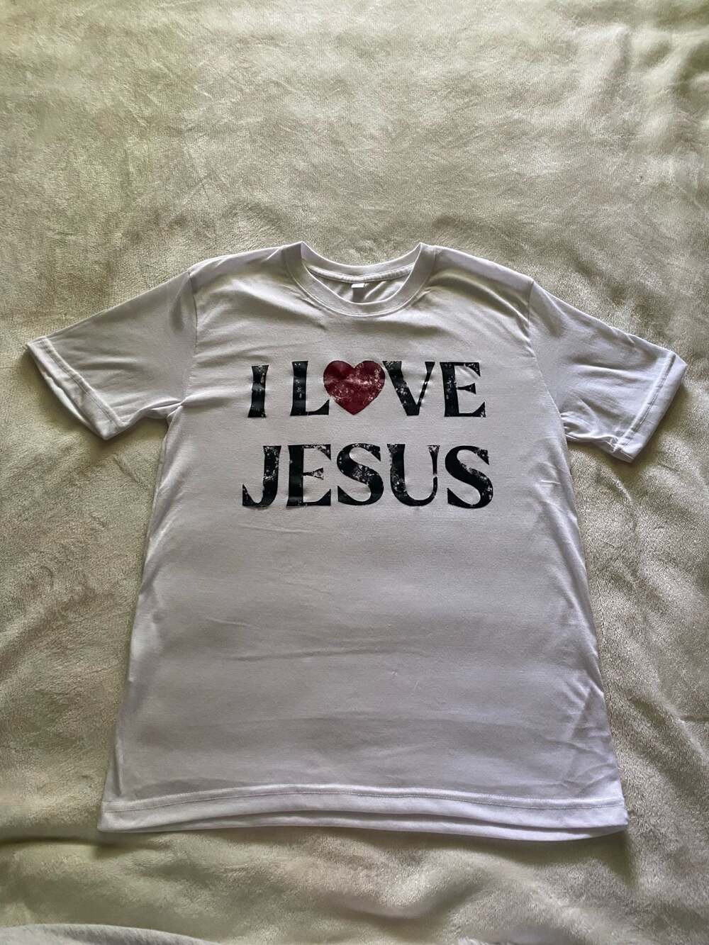 I Love Jesus White Distressed Graphic Print T-Shirt